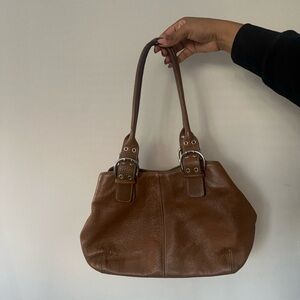 brown leather handbag